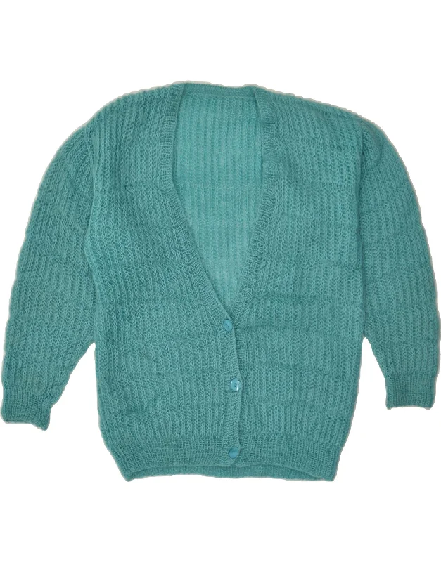 VINTAGE Womens Cardigan Sweater UK 14 Large Turquoise Toggled Drawstring Belted