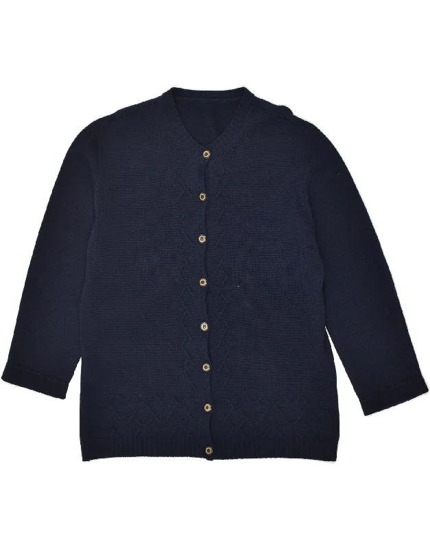 VINTAGE Womens Cardigan Sweater UK 16 Large Navy Blue Wool Herringbone Houndstooth Plaid VINTAGE Womens Cardigan Sweater UK 16 Large Navy Blue Wool Herringbone Houndstooth Plaid