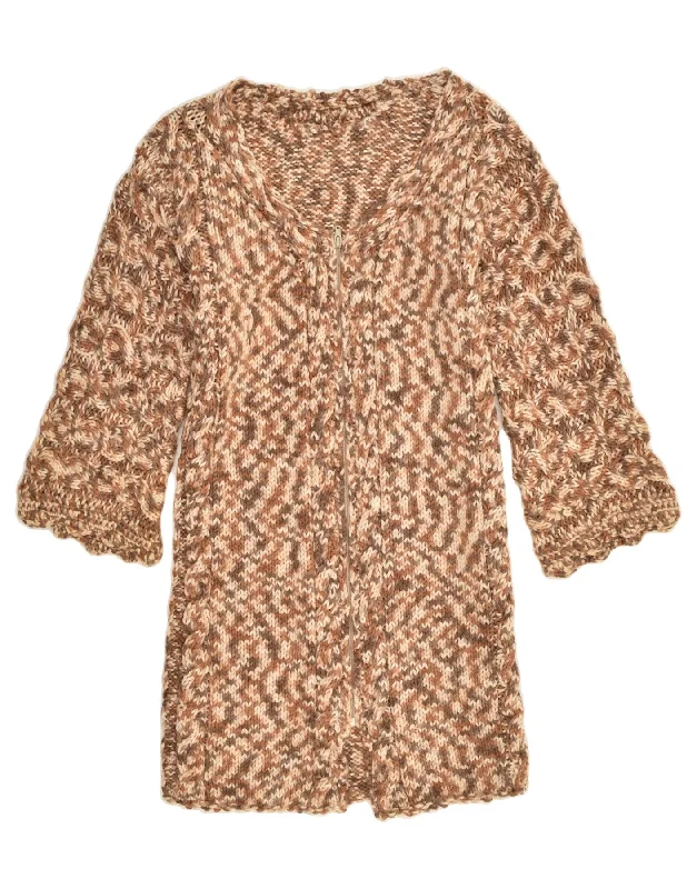 VINTAGE Womens Longline Cardigan Sweater UK 8 Small Brown Flecked Fleece Cardigan Nylon Polyester VINTAGE Womens Longline Cardigan Sweater UK 8 Small Brown Flecked Fleece Cardigan Nylon Polyester
