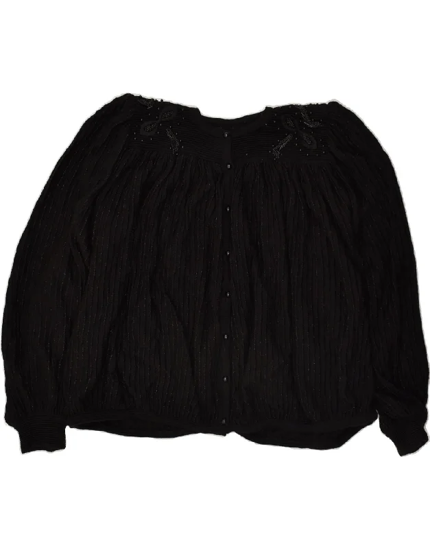 VINTAGE Womens Oversized Cardigan Sweater UK 16 Large Black Wool Cashmere Blend Cotton Blend Poly Blend VINTAGE Womens Oversized Cardigan Sweater UK 16 Large Black Wool Cashmere Blend Cotton Blend Poly Blend