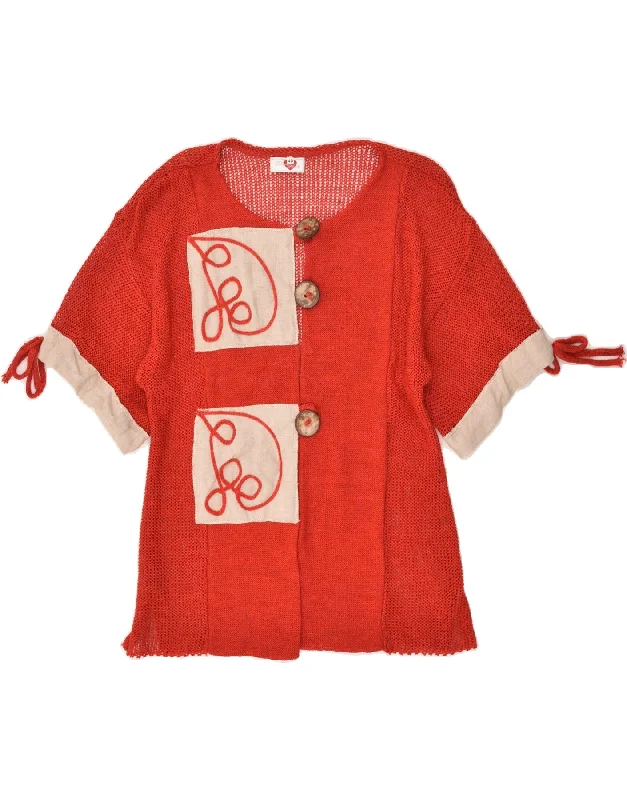 VINTAGE Womens Short Sleeve Cardigan Sweater EU 40 Medium Red Stretchy Elastic Breathable VINTAGE Womens Short Sleeve Cardigan Sweater EU 40 Medium Red Stretchy Elastic Breathable