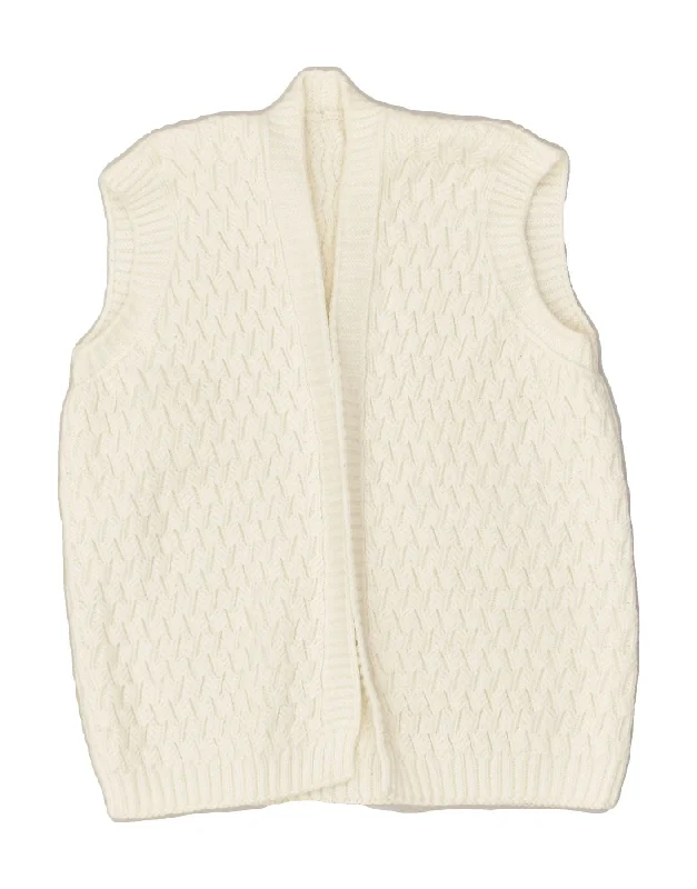 VINTAGE Womens Sleeveless Cardigan Sweater UK 14 Medium White Wool Fabric Cashmere Fabric Tweed Fabric VINTAGE Womens Sleeveless Cardigan Sweater UK 14 Medium White Wool Fabric Cashmere Fabric Tweed Fabric