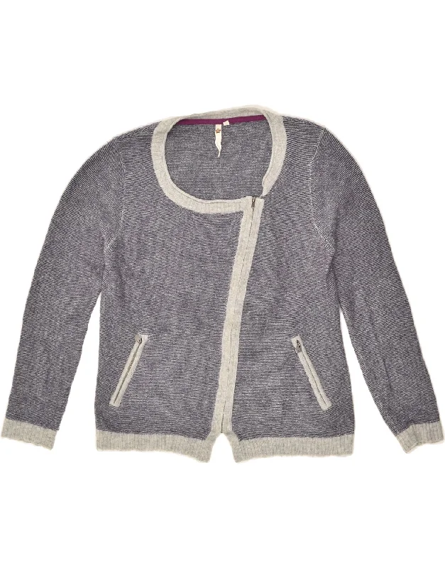 WHITE STUFF Womens Crop Cardigan Sweater Size 12 Medium Navy Blue Acrylic Print Jacquard Patchwork WHITE STUFF Womens Crop Cardigan Sweater Size 12 Medium Navy Blue Acrylic Print Jacquard Patchwork
