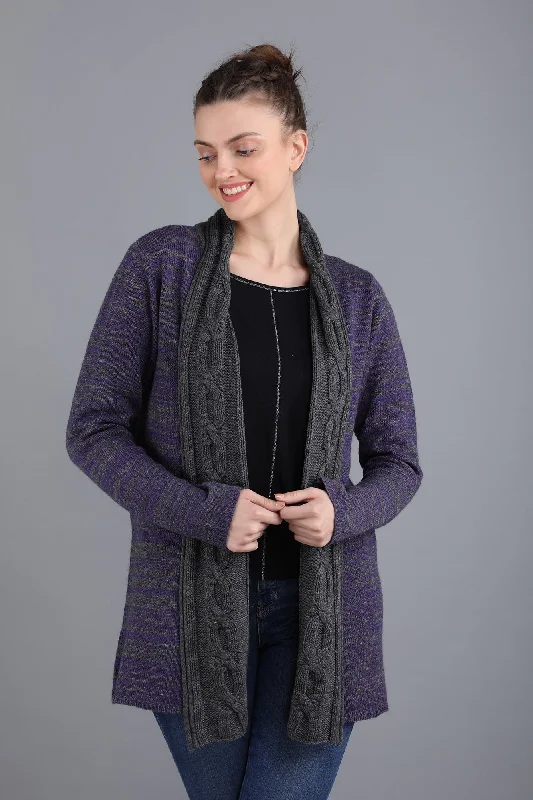 Cashmere Cardigan Coat Purple Mesh Fabric Canvas Fabric Denim Fabric