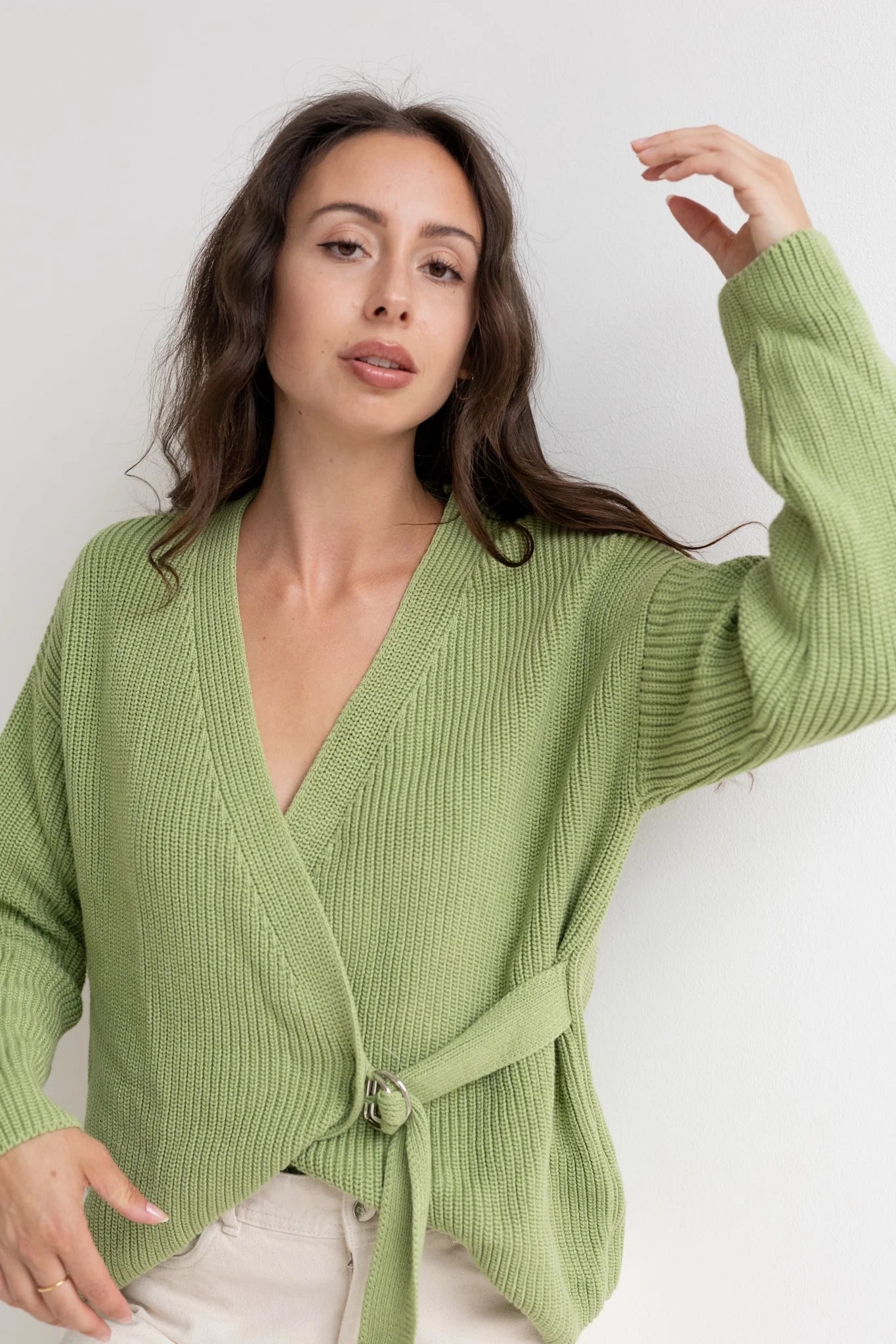 Wrap Cardigan Green Seamless Knitted Crochet