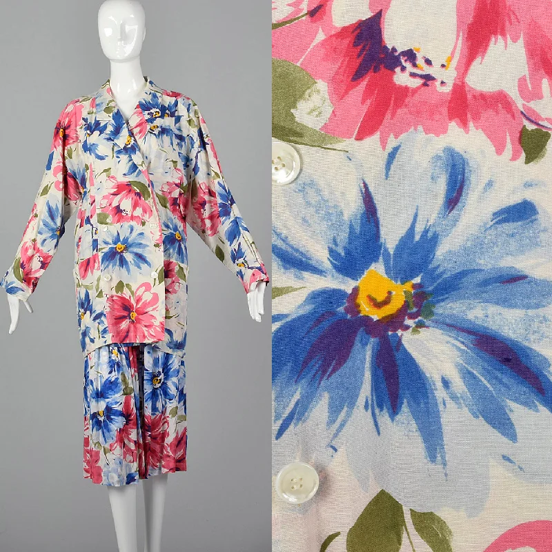 1980s Floral Print Skirt Suit with Oversized Blazer Milan Custom Blazer