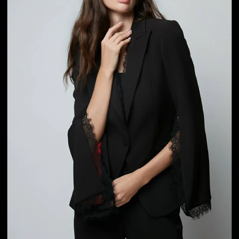 Blazer With Lace And Red Lining In Black Women's Vintage Suit