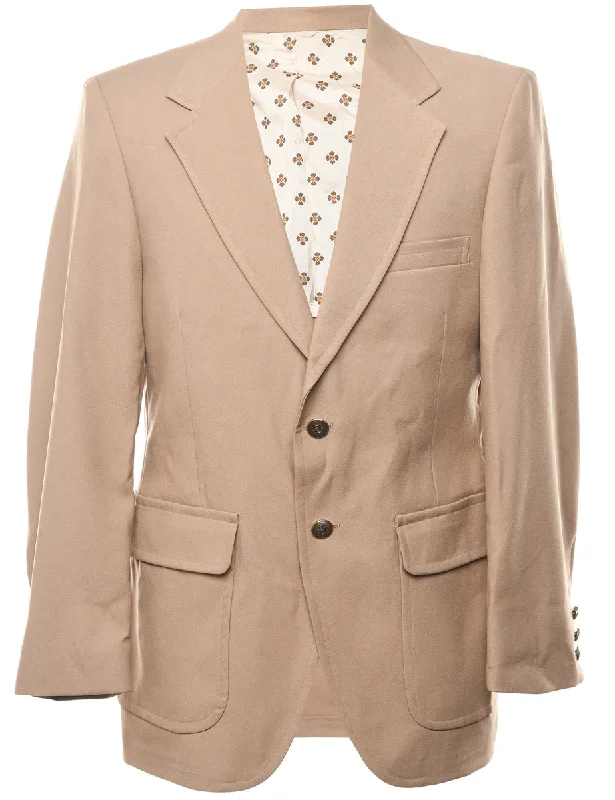 Button Front Beige Classic Blazer - L Women's Denim Suit