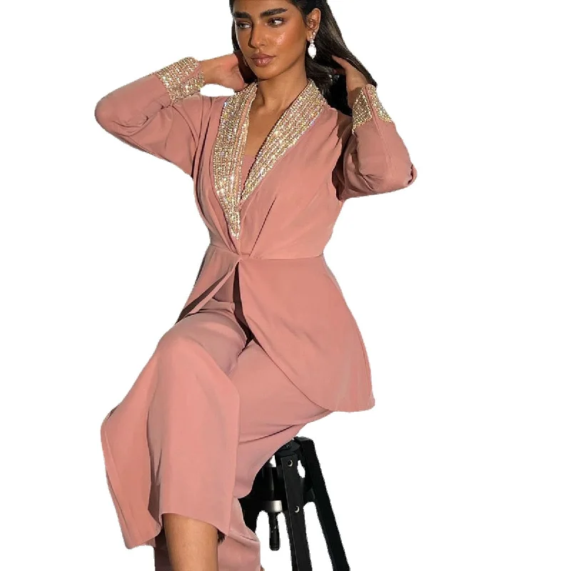 Designer Gold Sequins Women Pants Suits Long Sleeve Top Straight Loose Blazer Sets High Streetwear 2 Pieces Women's Unique Blazer Designer Gold Sequins Women Pants Suits Long Sleeve Top Straight Loose Blazer Sets High Streetwear 2 Pieces Women's Unique Blazer