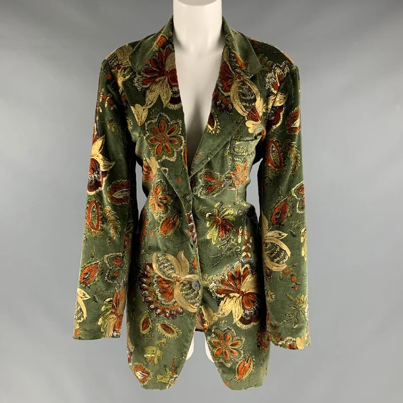 EMPORIO ARMANI Size 6 Green Brown & Gold Cotton Velvet Blazer Women's Fashion Blazer