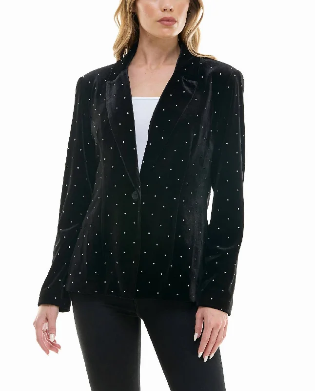 Estella Velvet Blazer In Very Black And Silver Women's Unique Blazer