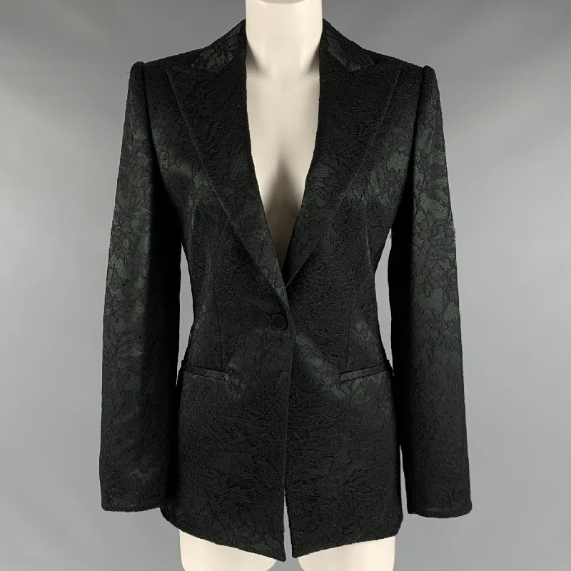 GIORGIO ARMANI Size 6 Black Viscose Blend Lace  Blazer Women's High-End Blazer