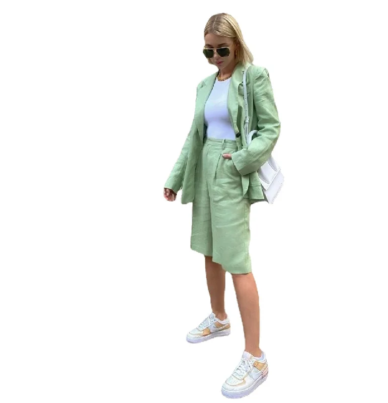 Mint Green Summer Women Blazer Suits Mother of the Bride Tuxedos Long Sleeve Work Coat Pants Office Lady 2 Pieces Women's Adventure Blazer