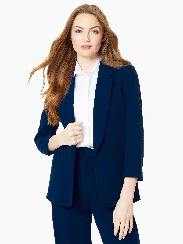 Notch Collar Rolled Cuff Bi-Stretch Blazer Women's Elegant Suit