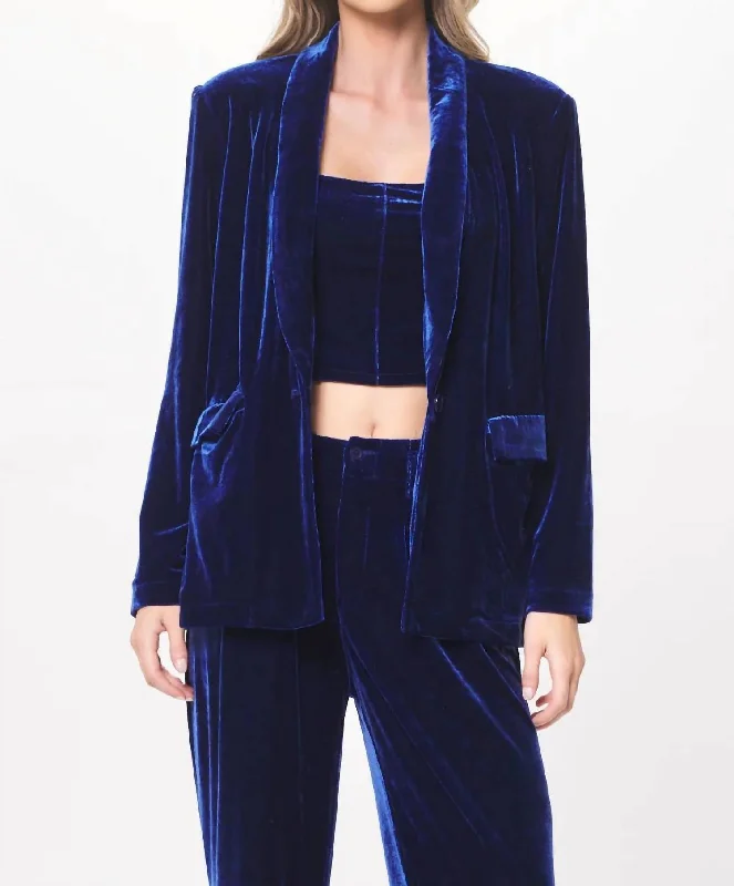 Oversized Velvet Blazer In Blue Women's Luxurious Jacket