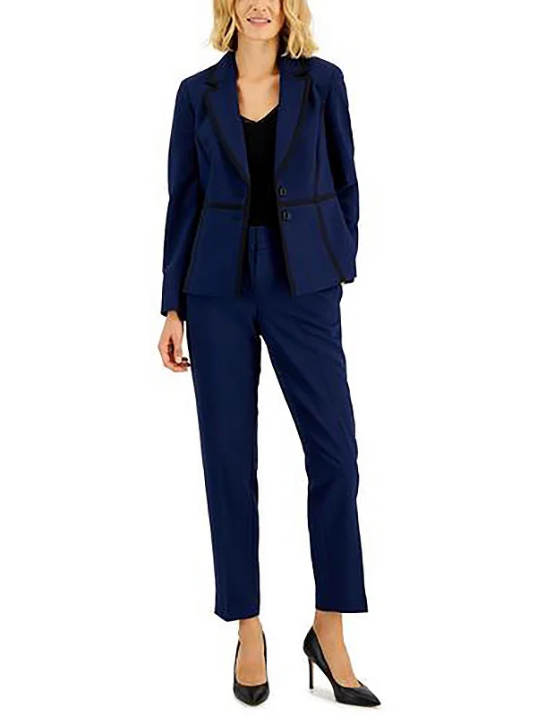 Petites Womens Contrast Trim Polyester Two-Button Blazer Women's Travel Jacket