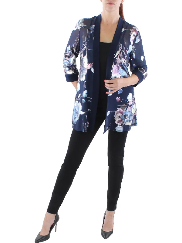 Petites Womens Mesh Foiled Open-Front Blazer Women's Boutique Suit