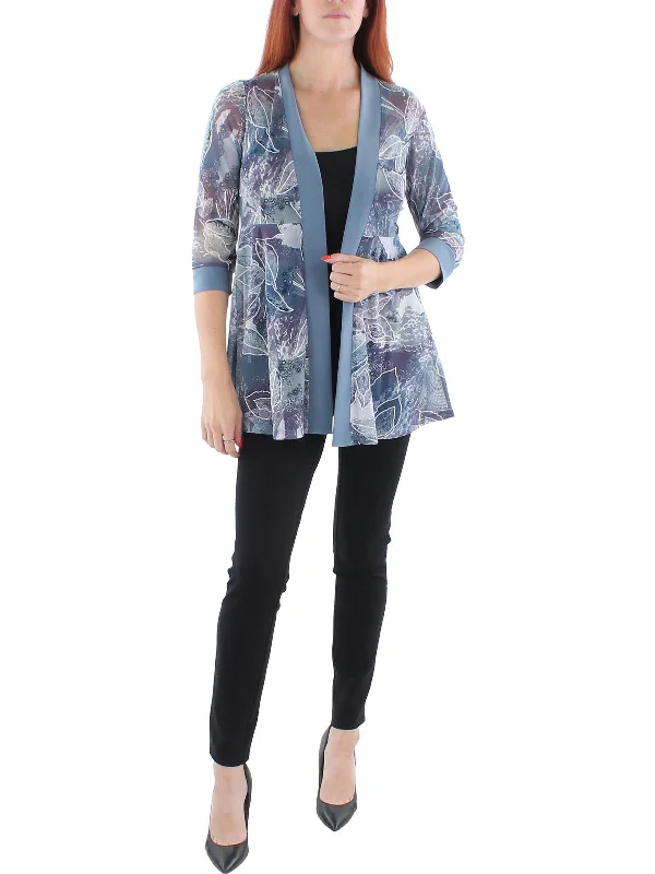 Petites Womens Mesh Printed Duster Blazer Women's Custom Jacket