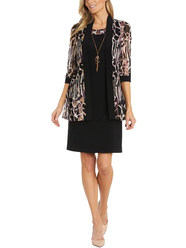 Petites Womens Metallic Printed Open-Front Blazer Women's Warm Suit