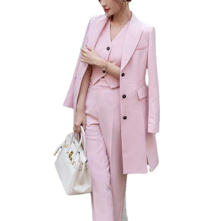 Pink Women Formal Suits 3 Pieces Bridal Slim Fit Prom Evening Office Wear Tuxedos Blazer For Wedding Women's Plaid Suit