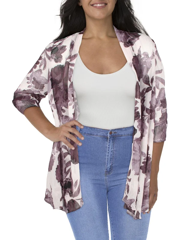 Plus Womens Chiffon Metallic Duster Blazer Women's Trendy Jacket