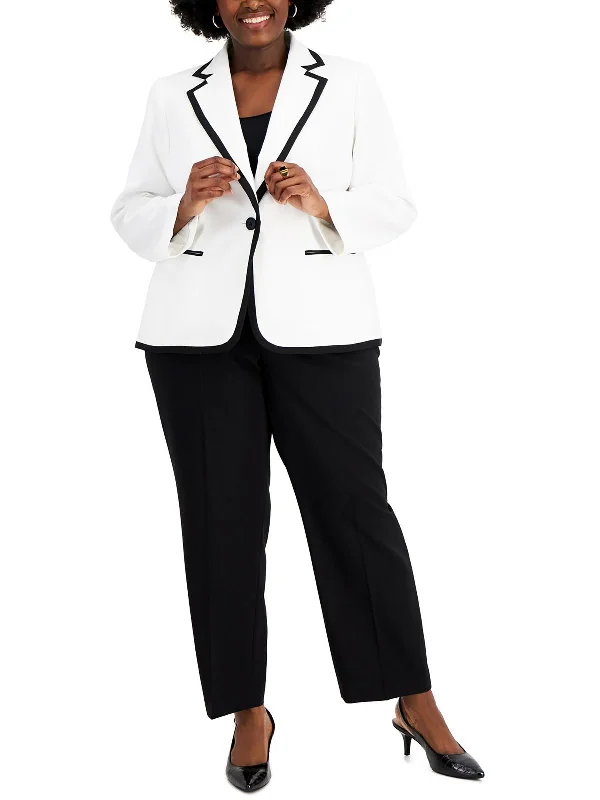 Plus Womens Contrast Trim Notch Collar One-Button Blazer Women's Boutique Jacket