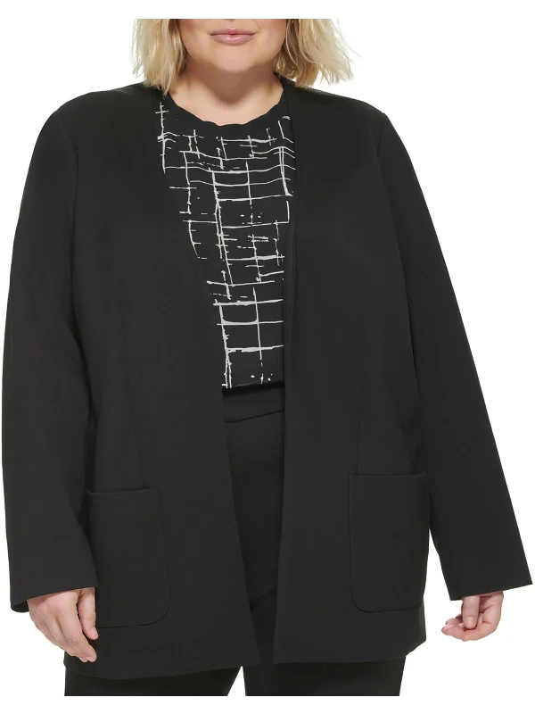Plus Womens Solid Ponte Collarless Blazer Women's Short Blazer
