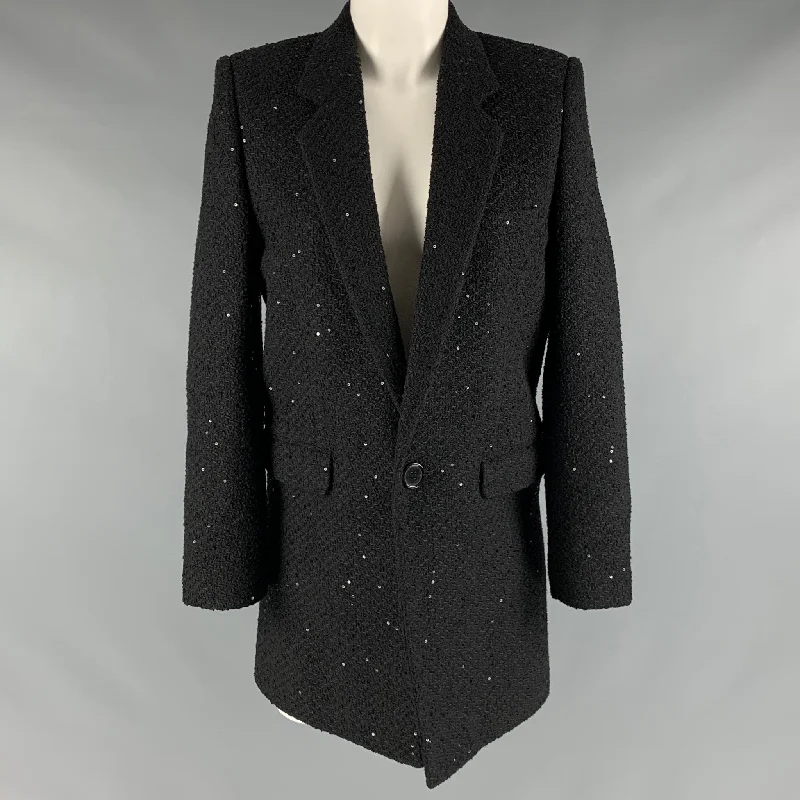 SAINT LAURENT Size 2 Black Polyamide Blend Sequined Blazer Women's Wedding Blazer