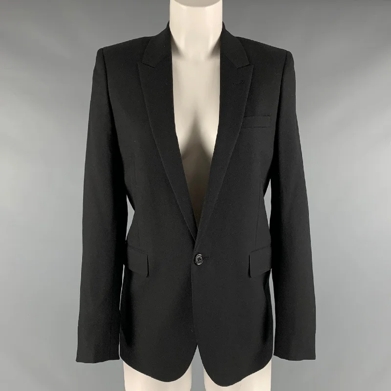SAINT LAURENT Size 4 Black Virgin Wool Single Breasted  Blazer Women's Vintage Jacket