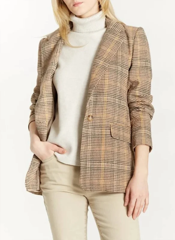 Slim Boyfriend Blazer In Brown/beige Multi Women's Navy Jacket