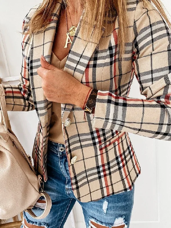 Slim Fit Plaid Blazer High-End Women's Suit