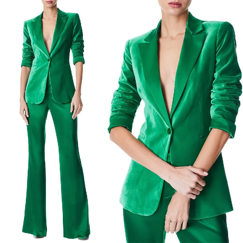 Soft Velvet Green Women Pants Suits For Wedding Mother of the Bride Suit Evening Party Blazer 2 Pieces Silk Women's Blazer