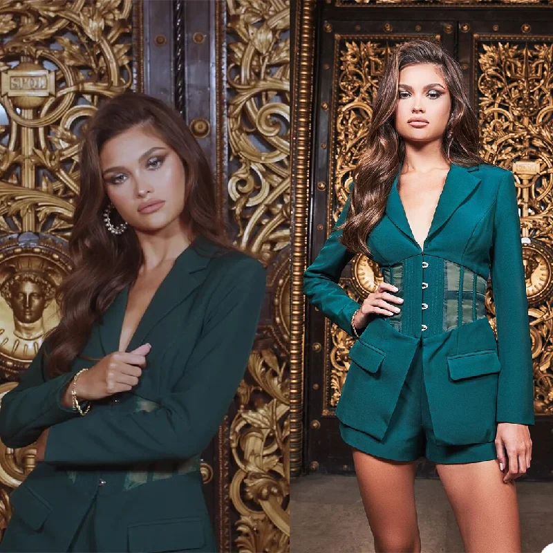 Summer Blazer Suits Women Waist Corset Evening Party Short Pants Suit Tuxedos Mother of the Bride Formal Wear 2 Pieces Women's Professional Jacket