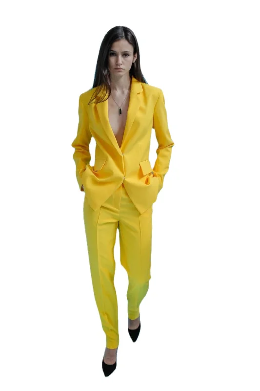 Yellow Mother Of The Bride Pants Suits Women Long Sleeve Business Formal Work Blazer Suit with Belt 2 Pieces Women's Handmade Blazer