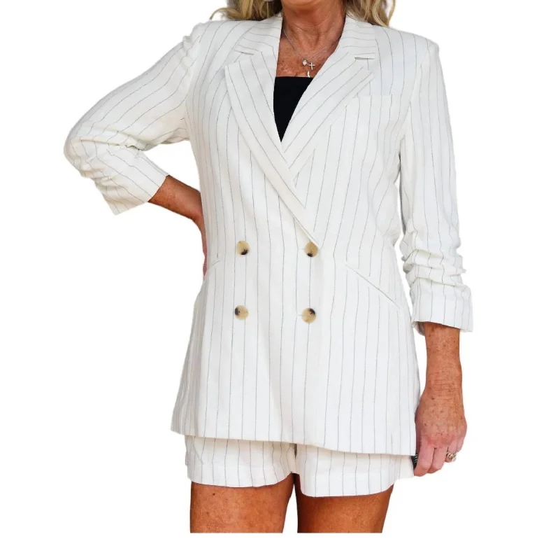 Ticket To Paradise Stripe Riviera Blazer In White Women's Radiation Jacket
