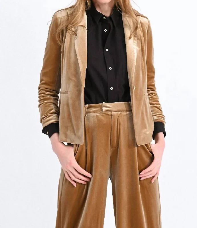 Velvet Blazer In Gold High-End Women's Suit