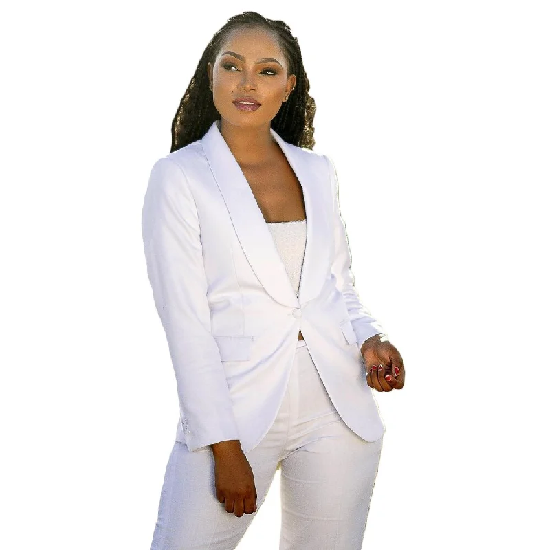 White Women Blazer Street Power Suits Plus Large Evening Party Robe Outfit Wedding Wear 2 Pieces Women's Trench Blazer