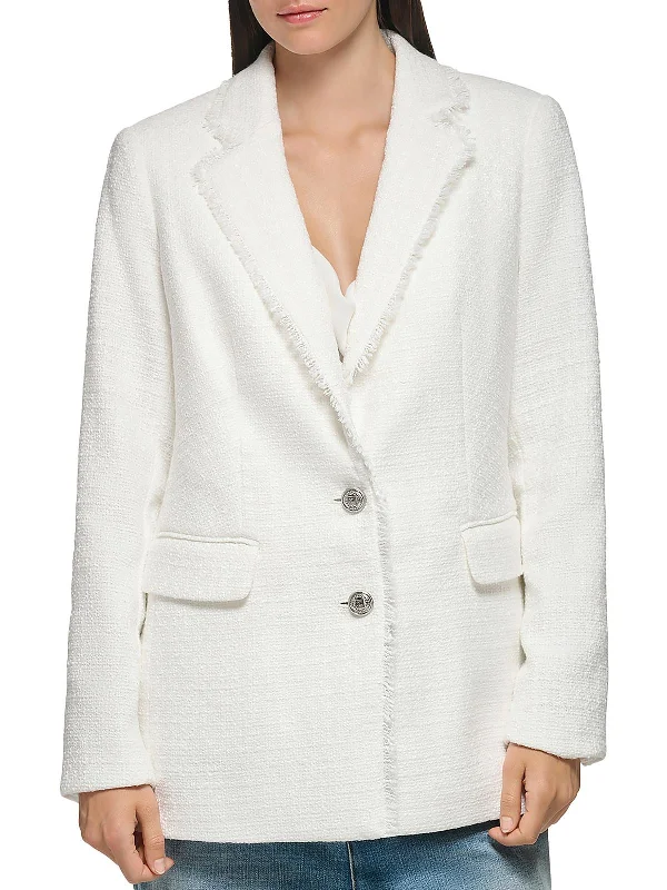 Womens Fringe Tweed Two-Button Blazer Women's Vintage Suit