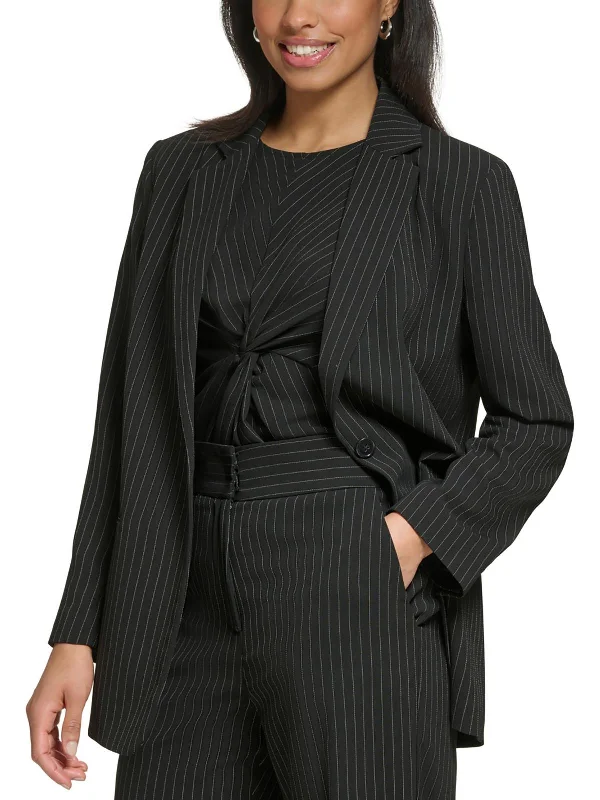 Womens Pinstripe Polyester One-Button Blazer Women's Vintage Suit