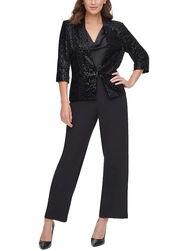 Womens Velvet Sequined Open-Front Blazer Women's Handmade Blazer