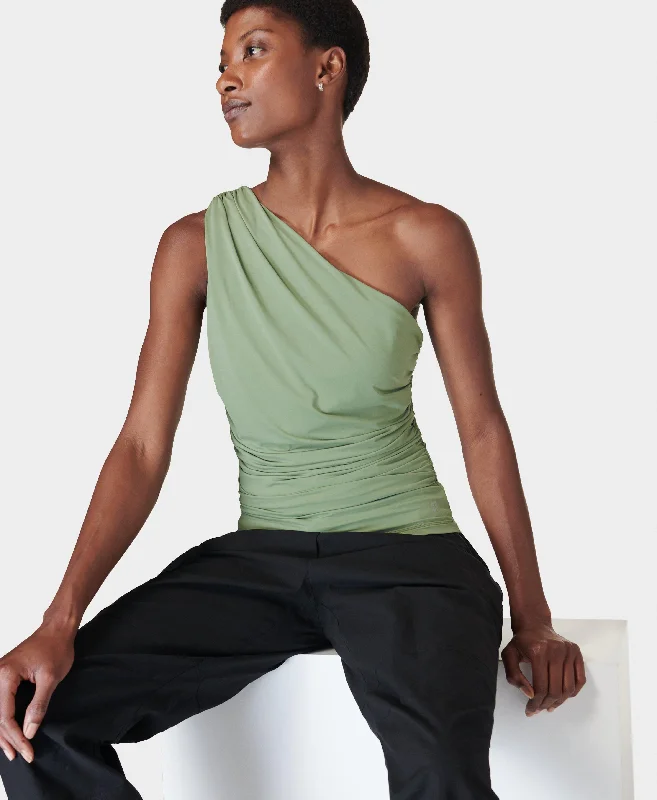 Asymmetric Gathered Bra Tank Sb9354 Savannah-Green stylish tank top