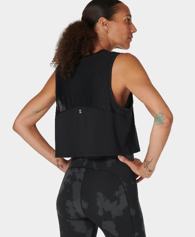 Breathe Easy Crop Muscle Tank Sb9083 Black playful tank top
