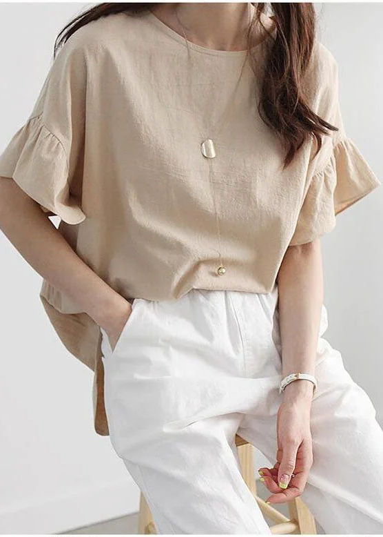 Chic Khaki Oversized Patchwork Ruffles Cotton Tank Tops Summer breathable tank top