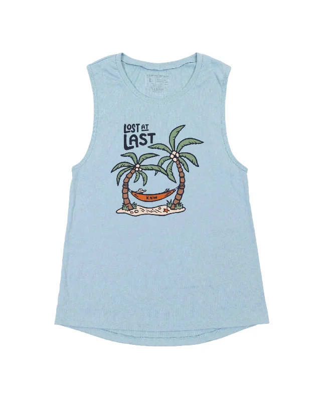Lost at Last Palms Muscle Tank | Dusty Blue lace tank top