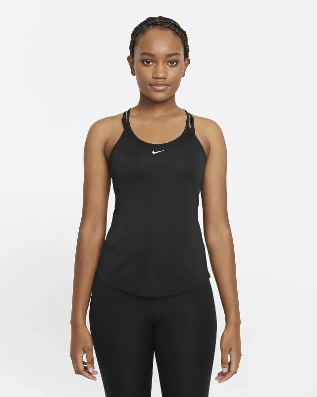 Nike Womens Dri-Fit One Elastika Standard Fit Tank Top Black lace back tank