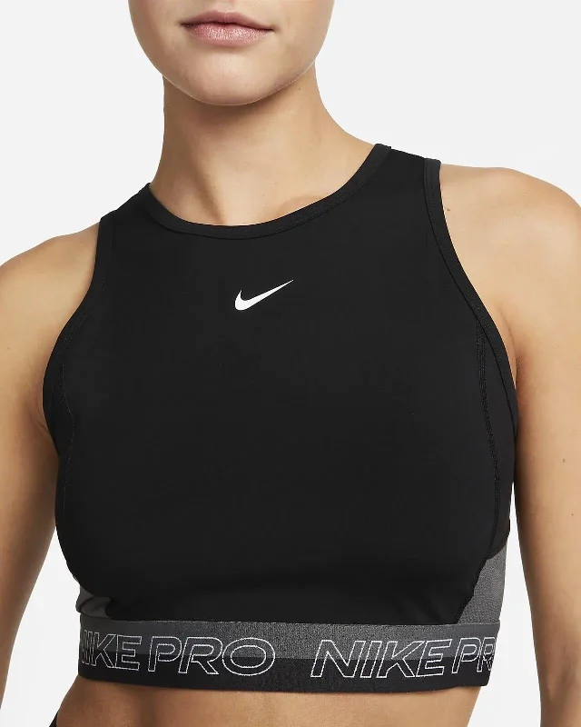 Nike Womens Pro Dri-Fit Training Crop Tank Top Black striped tank top