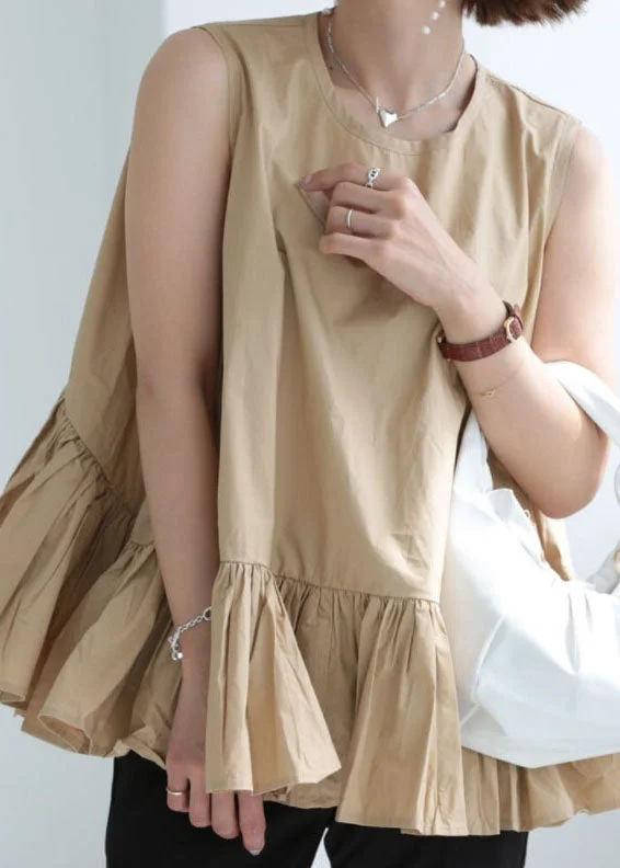 Simple Khaki O-Neck Patchwork Exra Large Hem Cotton Tanks Sleeveless lightweight tank top Simple Khaki O-Neck Patchwork Exra Large Hem Cotton Tanks Sleeveless lightweight tank top