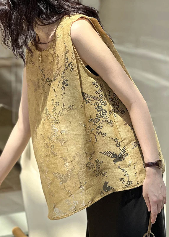 Stylish Yellow O Neck Hollow Out Tank Sleeveless ribbed tank top