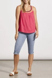 Tribal Flowy Tank Top w/ Crochet Neckline 5502O-4970-3056 Fruit Punch modal blend tank