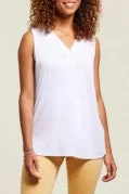 Tribal V-Neck S/Less Tank w/ Pleat 1291O-2891-0001 White sequin tank top